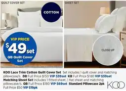 Spotlight KOO Lace Trim Cotton Quilt Cover Set offer