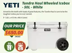 Tentworld Yeti Tundra Haul Wheeled Icebox - 50L - White offer