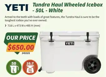 Yeti Tundra Haul Wheeled Icebox - 50L - White