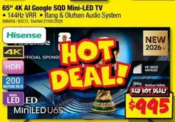 JB Hi-Fi Hisense 65" 4K AI Google SQD Mini-LED TV offer