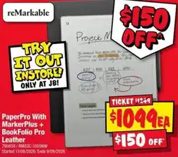 JB Hi-Fi reMarkable PaperPro With MarkerPlus + BookFolio Pro Leather offer