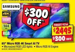 JB Hi-Fi Samsung 65" Micro RGB 4K Smart AI TV offer