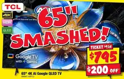 JB Hi-Fi TCL 65" 4K AI Google QLED TV offer