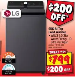 JB Hi-Fi LG 9KG AI Top Load Washer offer