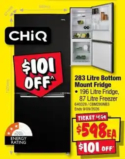 JB Hi-Fi CHiQ 283 Litre Bottom Mount Fridge offer