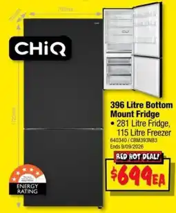 JB Hi-Fi ChiQ 396 Litre Bottom Mount Fridge offer