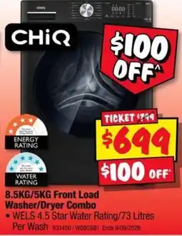 JB Hi-Fi ChiQ 8.5KG/5KG Front Load Washer/Dryer Combo offer