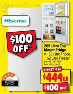JB Hi-Fi Hisense 205 Litre Top Mount Fridge offer