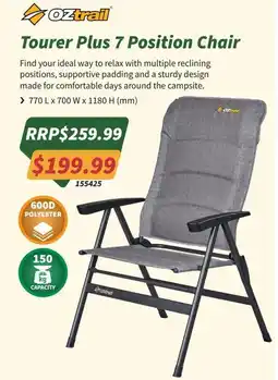 Tentworld Tourer Plus 7 Position Chair Oztrail offer