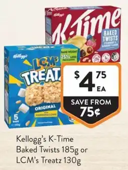 Foodworks Kellogg's K-Time Baked Twists or LCMs Treatz offer