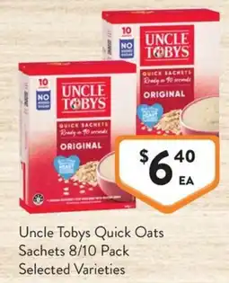 Foodworks Uncle Tobys Quick Oats Sachets offer