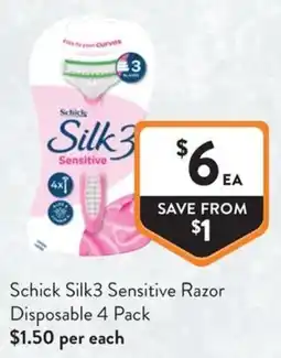 Foodworks Schick Silk3 Sensitive Razor offer