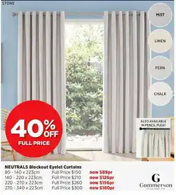 Spotlight Neutrals Blockout Eyelet Curtains Gummerson offer