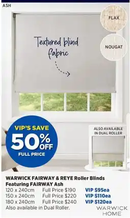 Spotlight Warwick Fairway & Reye Roller Blinds Featuring Fairway Ash offer