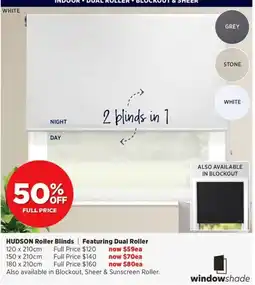 Spotlight Hudson Roller Blinds Featuring Dual Roller offer