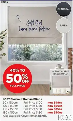 Spotlight LOFT Blockout Roman Blinds offer