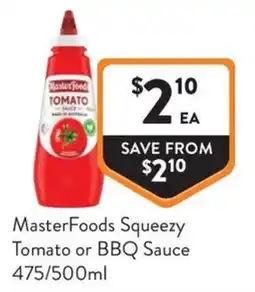 Foodworks MasterFoods Squeezzy Tomato or BBQ Sauce offer