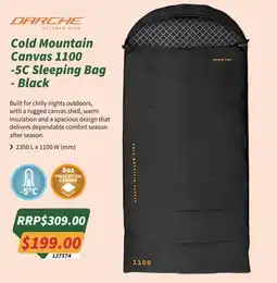 Tentworld Darche Cold Mountain Canvas 1100 -5C Sleeping Bag - Black offer