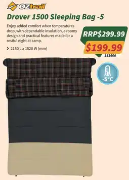 Tentworld Oztrail Drover 1500 Sleeping Bag -5 offer