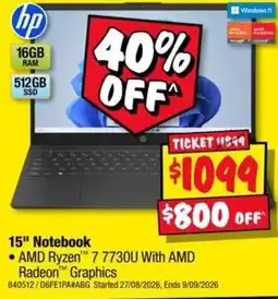 JB Hi-Fi hp 15" Notebook offer