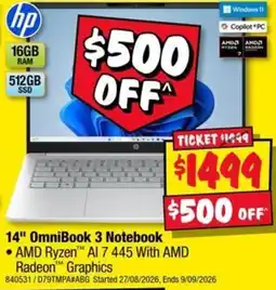 JB Hi-Fi HP 14" OmniBook 3 Notebook offer