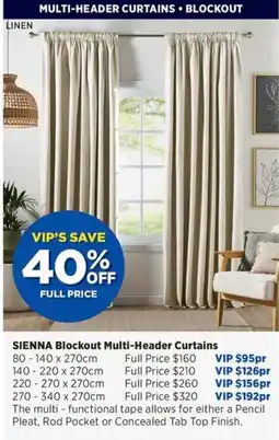 Spotlight Sienna Blockout Multi-Header Curtains offer