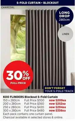 Spotlight Koo Flinders Blockout S-Fold Curtain offer