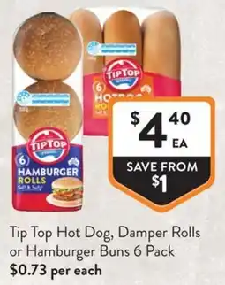 Foodworks Tip Top Hot Dog, Damper Rolls or Hamburger Buns 6 Pack offer