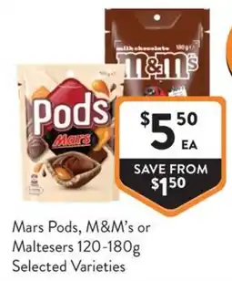 Foodworks Mars Pods, M&M's or Maltesers offer