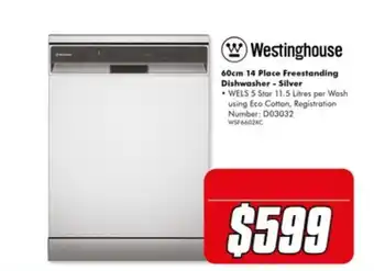 Westinghouse 60cm 14 Place Freestanding Dishwasher - Silver