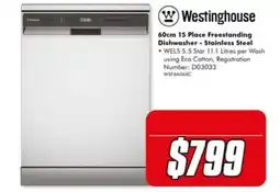 The Good Guys Westinghouse 60cm 15 Place Freestanding Dishwasher - Stainless Steel offer