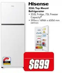 The Good Guys Hisense 326L Top Mount Refrigerator offer