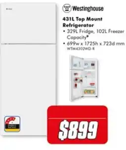 The Good Guys Westinghouse 431L Top Mount Refrigerator offer