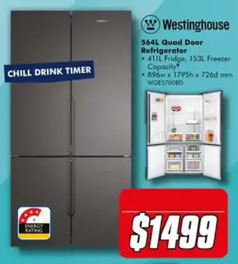 The Good Guys Westinghouse 564L Quad Door Refrigerator offer