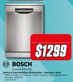 The Good Guys Bosch Series 6 Freestanding Dishwasher - Stainless Steel offer