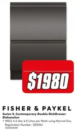 The Good Guys Fisher & Paykel Series 9, Contemporary Double DishDrawer Dishwasher offer