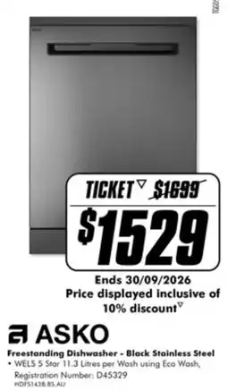 The Good Guys ASKO Freestanding Dishwasher - Black Stainless Steel offer