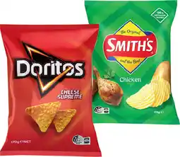 IGA Doritos Corn Chips or Smith’s Crinkle Cut 170g Selected Varieties offer