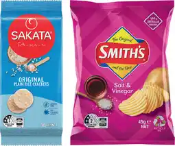 IGA Smith’s Crinkle Cut Chips 45g or Sakata Rice Crackers 80‑90g Selected Varieties offer