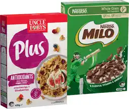 IGA Uncle Tobys Plus Cereal 435g or Nestle Milo Cereal 350g Selected Varieties offer