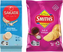 IGA Sakata Rice Crackers 80‑90g or Smith’s Crinkle Cut Chips 45g Selected Varieties offer