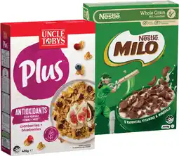 IGA Uncle Tobys Plus Cereal 410-435g or Nestlé Milo Cereal 330-340g Selected Varieties offer