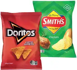 IGA Smith’s Crinkle Cut Chips or Doritos Corn Chips 150-170g Selected Varieties offer