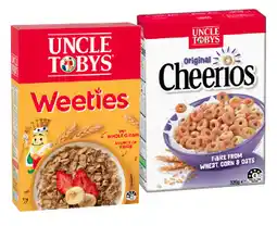 IGA Uncle Tobys Cereal Weeties 510g, Cheerios Original 320g or Fruity Bites Wildberry Flavour 500g offer