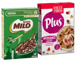 IGA Nestlé Milo Cereal 330-350g or Uncle Tobys Plus Cereal 410-435g Selected Varieties offer