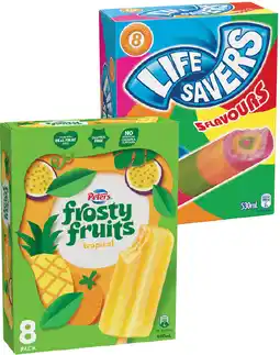 IGA Peters Frosty Fruits or Life Savers Ice Block 6‑8 Pack Selected Varieties offer