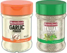 IGA MasterFoods Garlic Powder 140g or Herbs Italian Herb blend 33g offer