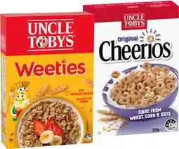 IGA Uncle Tobys Cereal Weeties 510g, Cheerios Original 320g or Wildberry Flavour Fruity Bites 500g offer