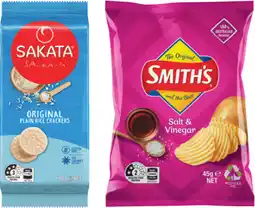 IGA Sakata Rice Crackers 80‑90g or Smith’s Crinkle Cut Chips 45g Selected Varieties offer