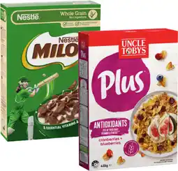 IGA Uncle Tobys Plus Cereal 410-435g or Nestlé Milo Cereal 330-340g Selected Varieties offer